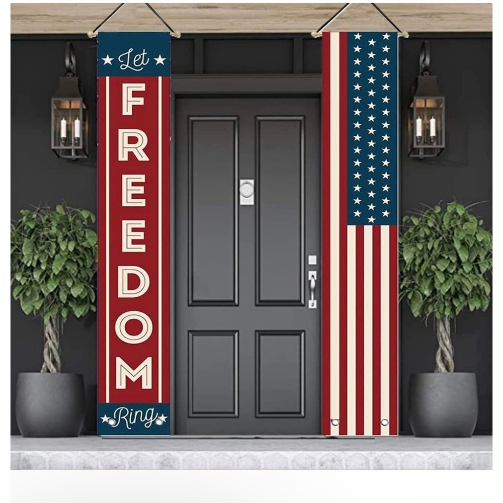 American Flag Porch Banners | Stars & Stripes Patriotic Decor (2 Pcs Set)